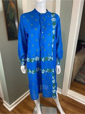 NWT Moismont Robe Martine 736 Patchwork Blue Worker Floral Midi Shirt Dress S
